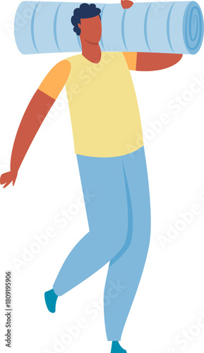 Man carrying yoga mat preparing for fitness workout