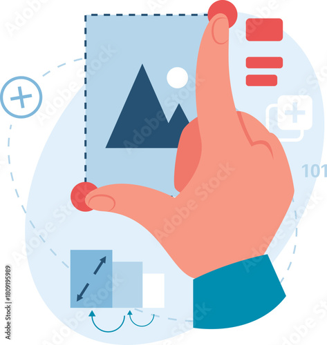 Hand resizing image or design element on screen