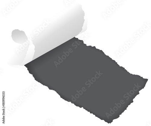 White paper tearing opening revealing grey copy space