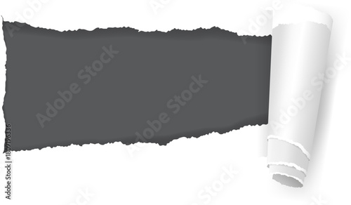 White paper tearing, uncovering dark blank space