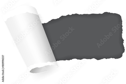 White paper tearing revealing dark empty copy space