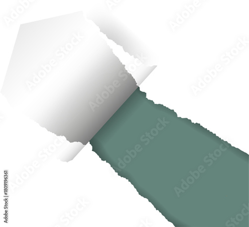 White paper tearing revealing green background opening space