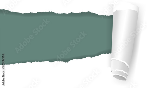 Ripped white paper revealing green copy space