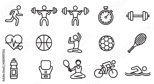 Health and Fitness Icons Line Art Collection for Wellness Designs