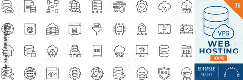 Web hosting icon collection set. Editable stroke.
