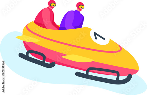 Two athletes bobsledding in winter sport competition