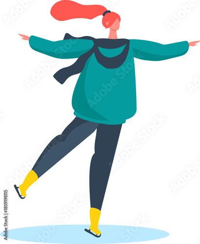 Woman ice skating balancing on one leg