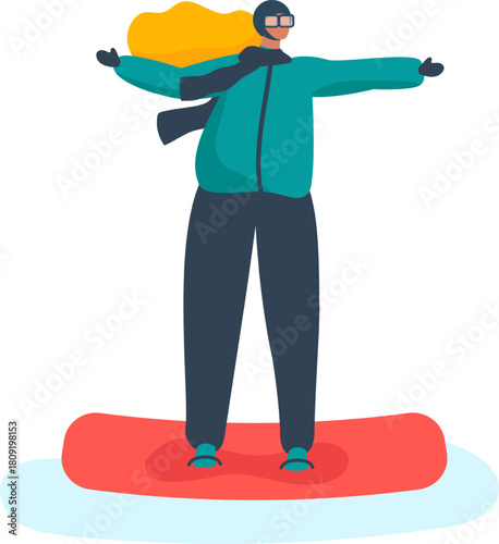 Woman snowboarding enjoying winter sport activity