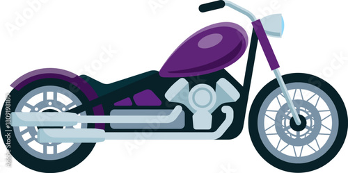 Purple cruiser motorcycle representing freedom and journey