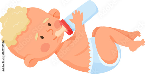 Baby drinking milk from a feeding bottle