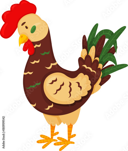 Rooster standing on white background illustration
