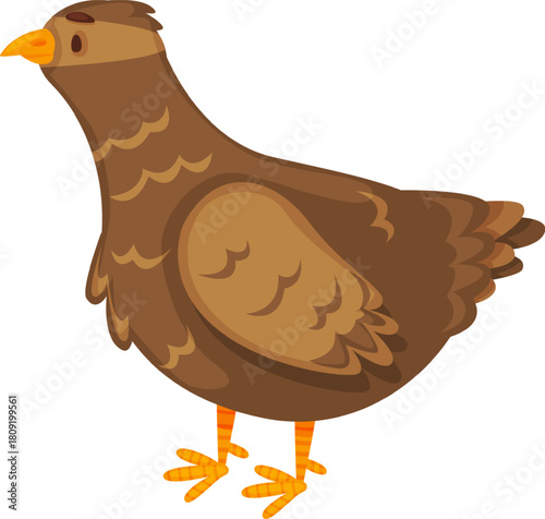 Brown bird cartoon character standing on white