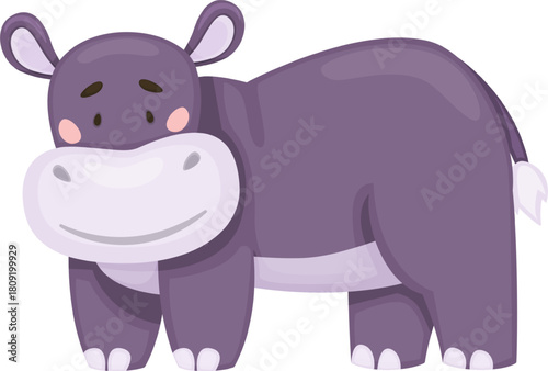 Cute cartoon hippopotamus character standing on white