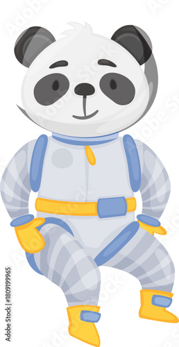 Panda astronaut character exploring space travel concept