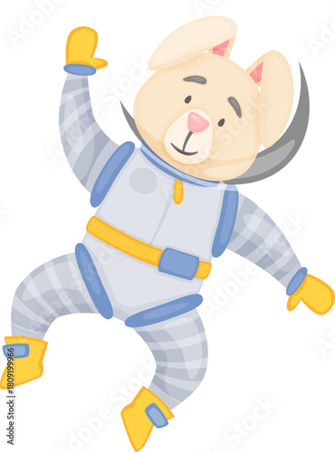 Astronaut bunny floating in space wearing a spacesuit