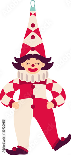 Harlequin character ornament celebrating Christmas holidays