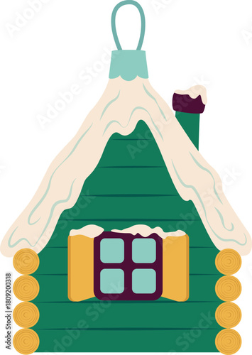 Green log cabin Christmas holiday hanging ornament