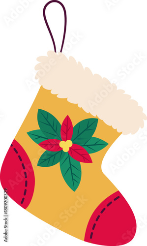 Christmas stocking hanging decoration with poinsettia