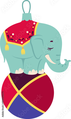 Elephant balancing on ball christmas ornament illustration