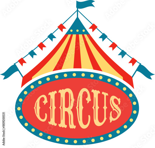 Retro circus tent sign with decorative flags