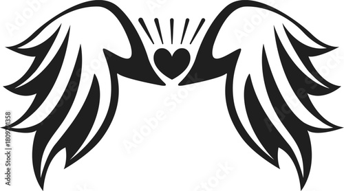 Flying heart with decorative angel wings illustration