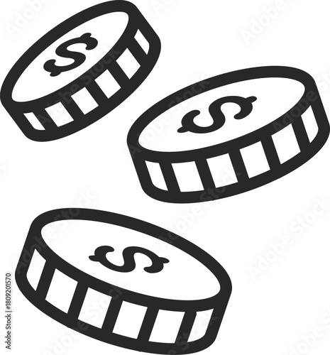 Dollar coins falling icon representing financial wealth