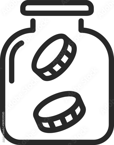 Money coins falling into saving jar icon
