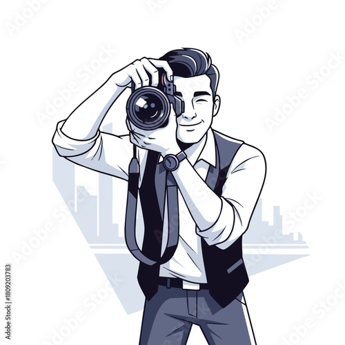 Illustration of a Male Photographer Taking a Picture