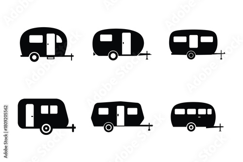 Black caravan silhouettes isolated on white background