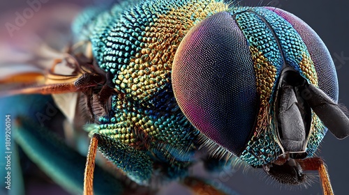 Macro Illustration of a Fly's Compound Eye - Detailed Close-up with Colorful Texture