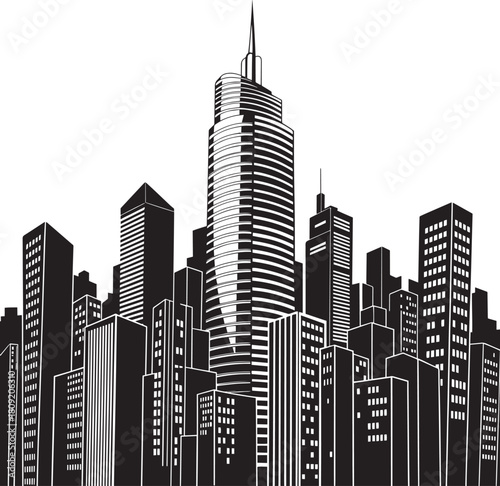 Cityscape illustration of tall buildings in urban architecture skyline design