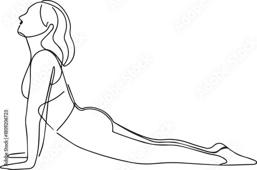 Minimalist Continuous Line Drawing of a Woman Doing Yoga Cobra Pose