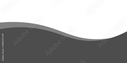 Minimalist black and gray wave vector design with smooth flowing curves at the bottom, transitioning into a clean white background. Ideal for banners, footers, or modern layouts.
