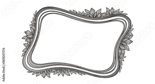 Floral frame with wavy lines and gray flowers around the empty space