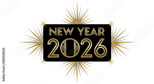 New year celebration design with gold accents and year two thousand twenty six
