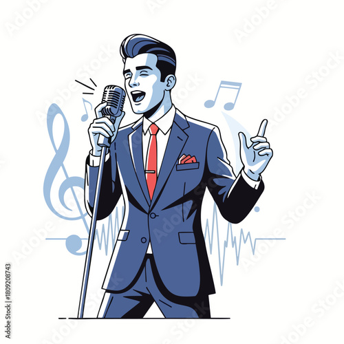 Man Singing into Microphone