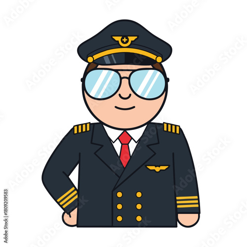 Cartoon Pilot in Uniform