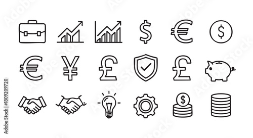 Line art business and finance icons for commercial and individual projects
