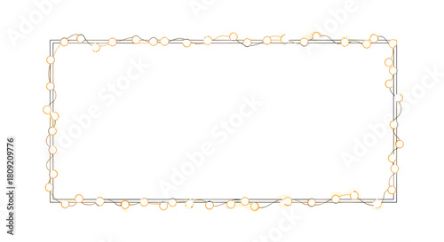 Rectangular frame decorated with string lights on a white background
