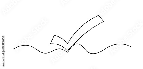 Checkmark one line doodle illustration. Hand drawn vector continuous linework isolated on white background.