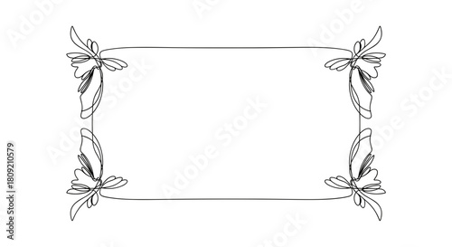 Elegant floral corner decoration forming a square frame in line art style