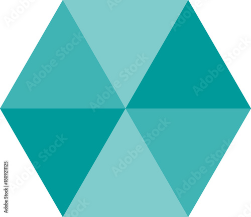 Abstract geometric hexagon with light and dark teal triangular facets illustration