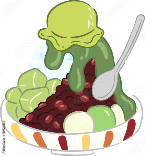 Uji kintoki matcha shaved ice illustration