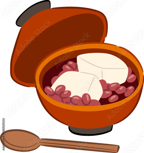 Japanese red bean soup with mochi illustration