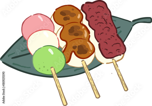 Hanami dango three-color skewers illustration