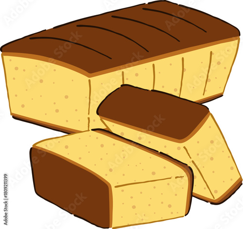 Castella Japanese sponge cake illustration