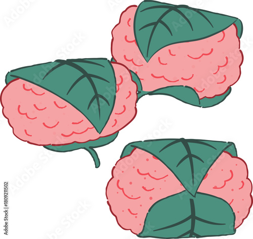 Sakura mochi Japanese spring wagashi illustration