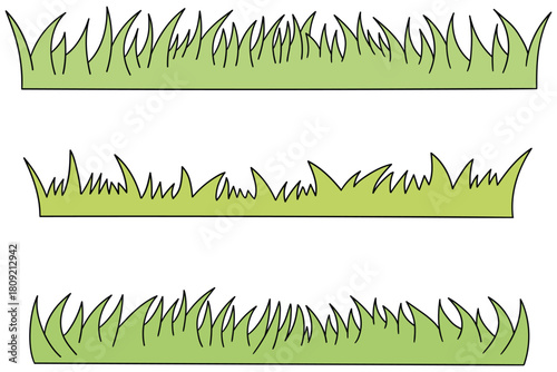 Hand-drawn cartoon set of green grass on a white background.
