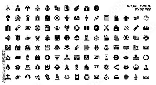 Collection of Black and White Silhouette Icons Representing Diverse Concepts for Business and Everyday Life Applications Wide Range of Symbols