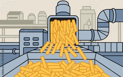 Crispy Potato Snacks Being Produced on an Automated Food Manufacturing Production Line